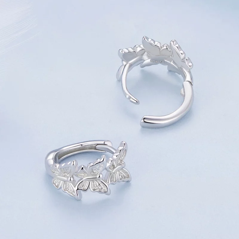 (image pour) Boucles d'oreilles à anneaux style Pandora avec papillon - BSE908 - Afficher 4