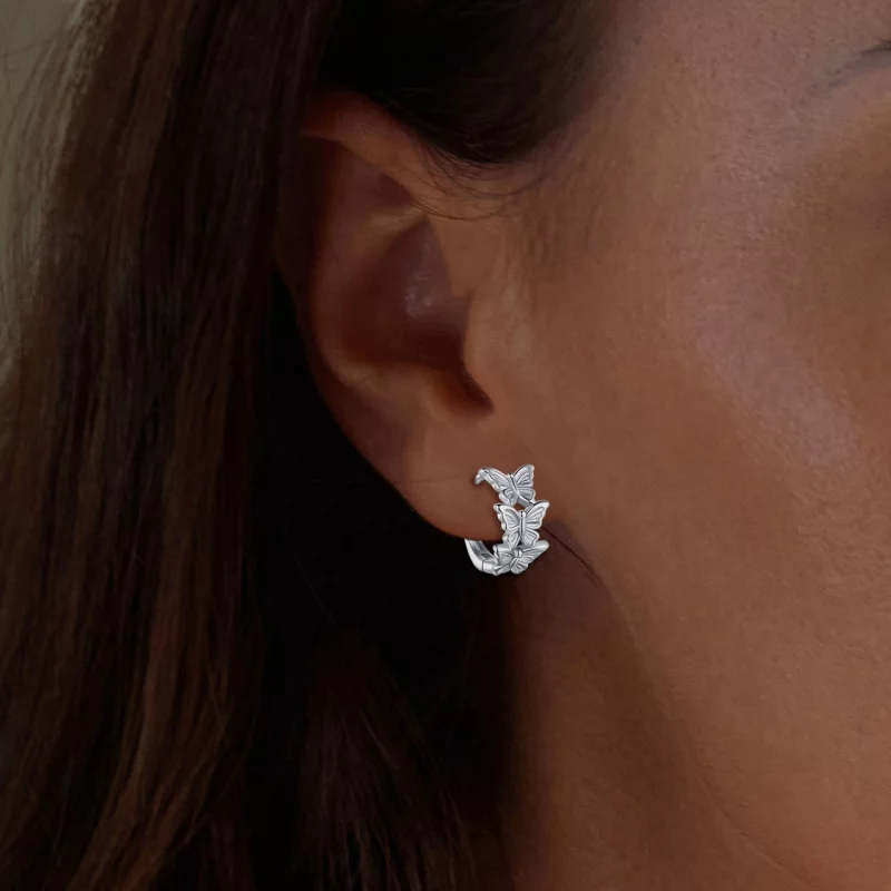 (image pour) Boucles d'oreilles à anneaux style Pandora avec papillon - BSE908 - Afficher 5