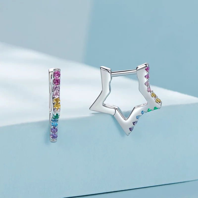 (image pour) Boucles d'oreilles à anneaux style Pandora avec étoiles iridescentes - SCE1627 - Afficher 2