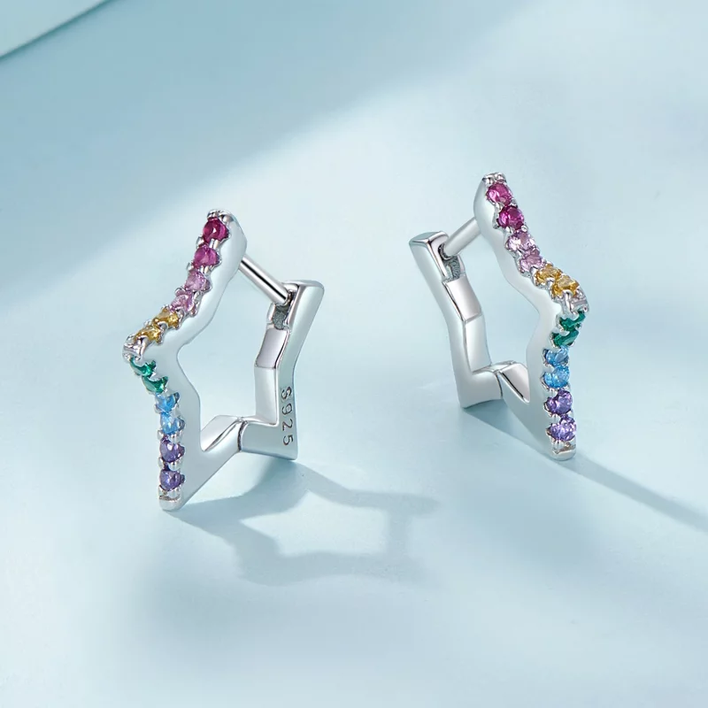 (image pour) Boucles d'oreilles à anneaux style Pandora avec étoiles iridescentes - SCE1627 - Afficher 3