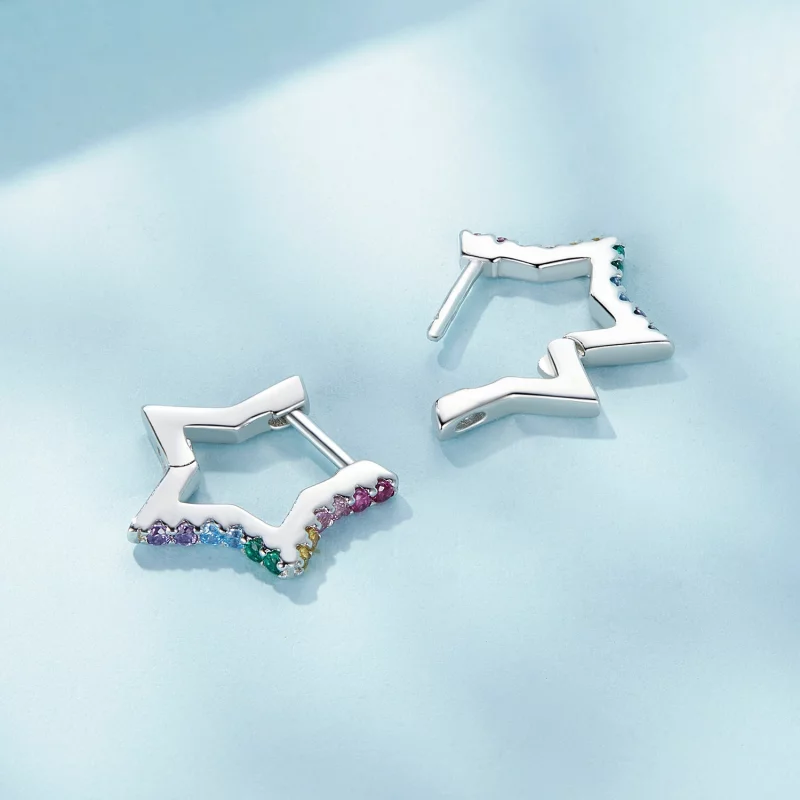 (image pour) Boucles d'oreilles à anneaux style Pandora avec étoiles iridescentes - SCE1627 - Afficher 4