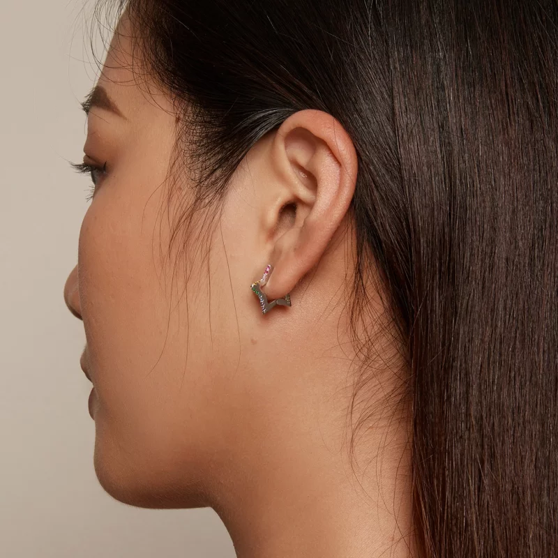(image pour) Boucles d'oreilles à anneaux style Pandora avec étoiles iridescentes - SCE1627 - Afficher 6