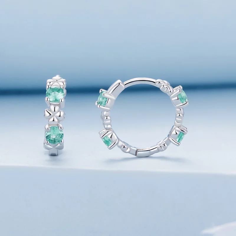 (image pour) Boucles d'oreilles à anneaux style Pandora avec trèfle à quatre feuilles - BSE82 - Afficher 2