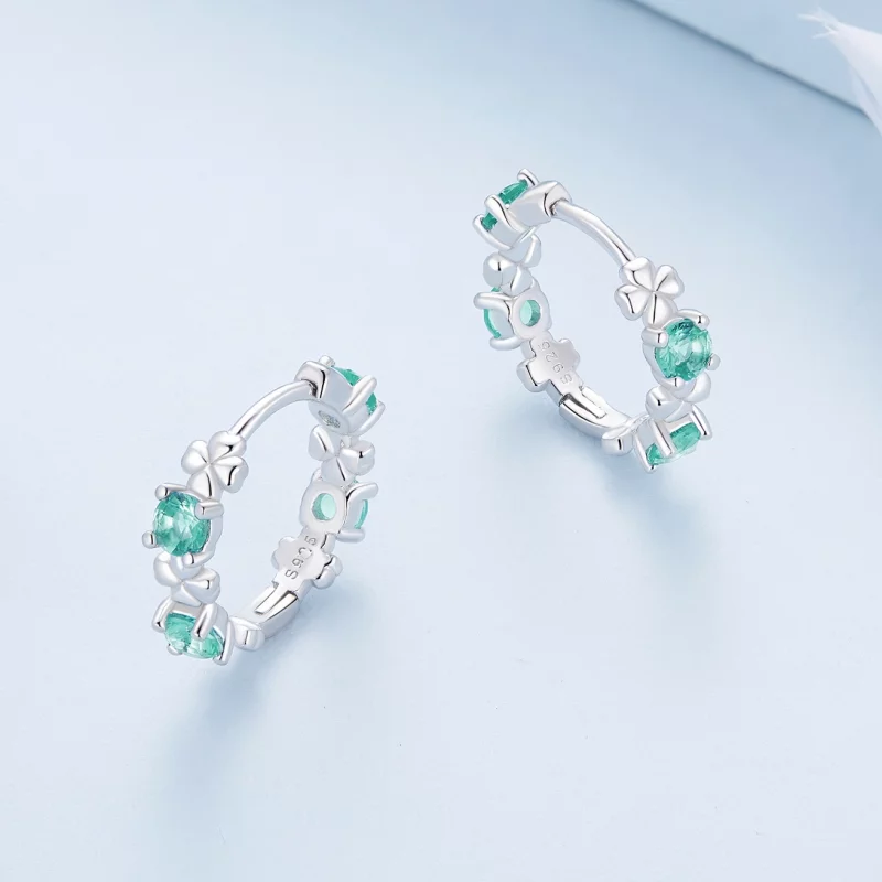 (image pour) Boucles d'oreilles à anneaux style Pandora avec trèfle à quatre feuilles - BSE82 - Afficher 3