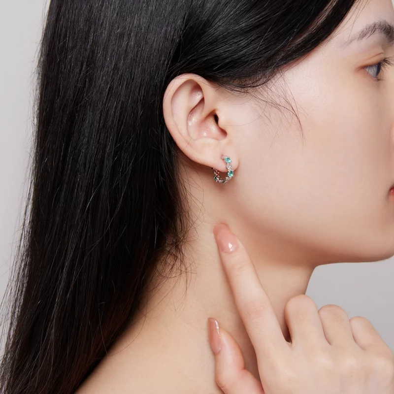 (image pour) Boucles d'oreilles à anneaux style Pandora avec trèfle à quatre feuilles - BSE82 - Afficher 5