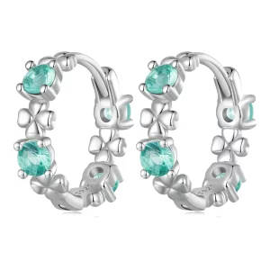 (image pour) Boucles d'oreilles à anneaux style Pandora avec trèfle à quatre feuilles - BSE826
