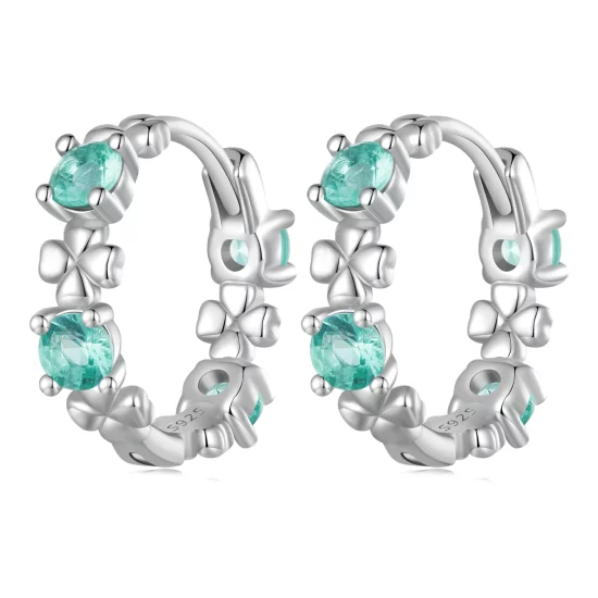 (image pour) Boucles d'oreilles à anneaux style Pandora avec trèfle à quatre feuilles - BSE826