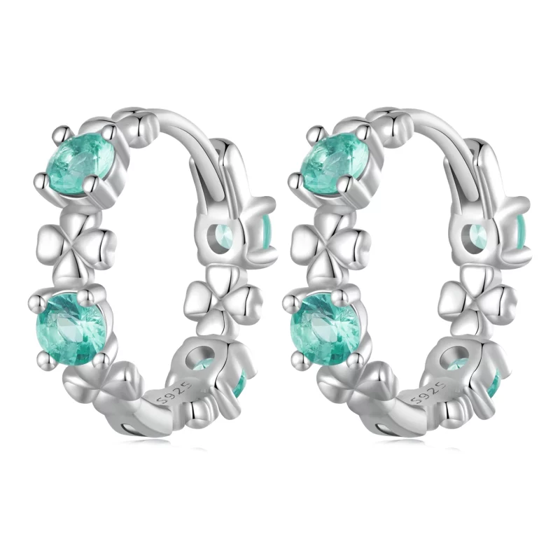 (image pour) Boucles d'oreilles à anneaux style Pandora avec trèfle à quatre feuilles - BSE826