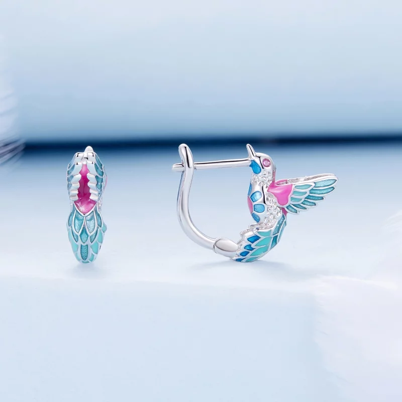 (image pour) Boucles d'oreilles à cercle style Pandora avec Martin-pêcheur - BSE899 - Afficher 2