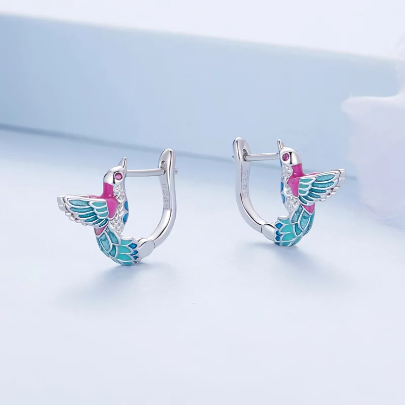(image pour) Boucles d'oreilles à cercle style Pandora avec Martin-pêcheur - BSE899 - Afficher 3