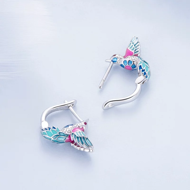 (image pour) Boucles d'oreilles à cercle style Pandora avec Martin-pêcheur - BSE899 - Afficher 4