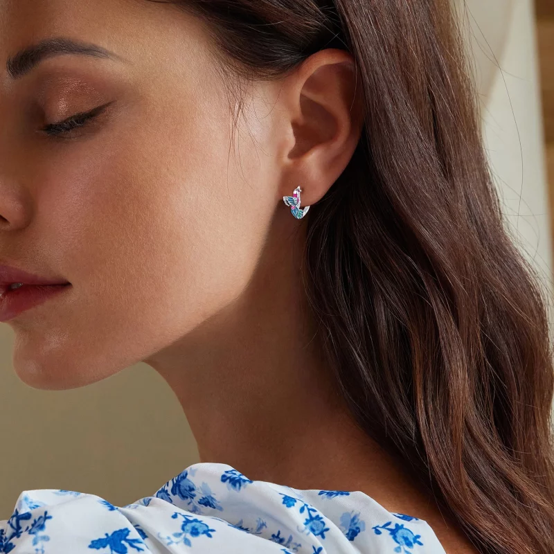 (image pour) Boucles d'oreilles à cercle style Pandora avec Martin-pêcheur - BSE899 - Afficher 5