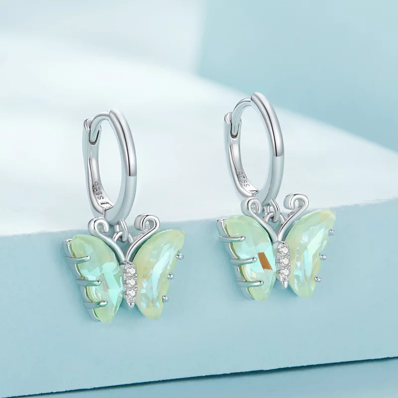 (image pour) Boucles d'oreilles à cercle style Pandora avec papillon symphonique - SCE1588-GN - Afficher 2