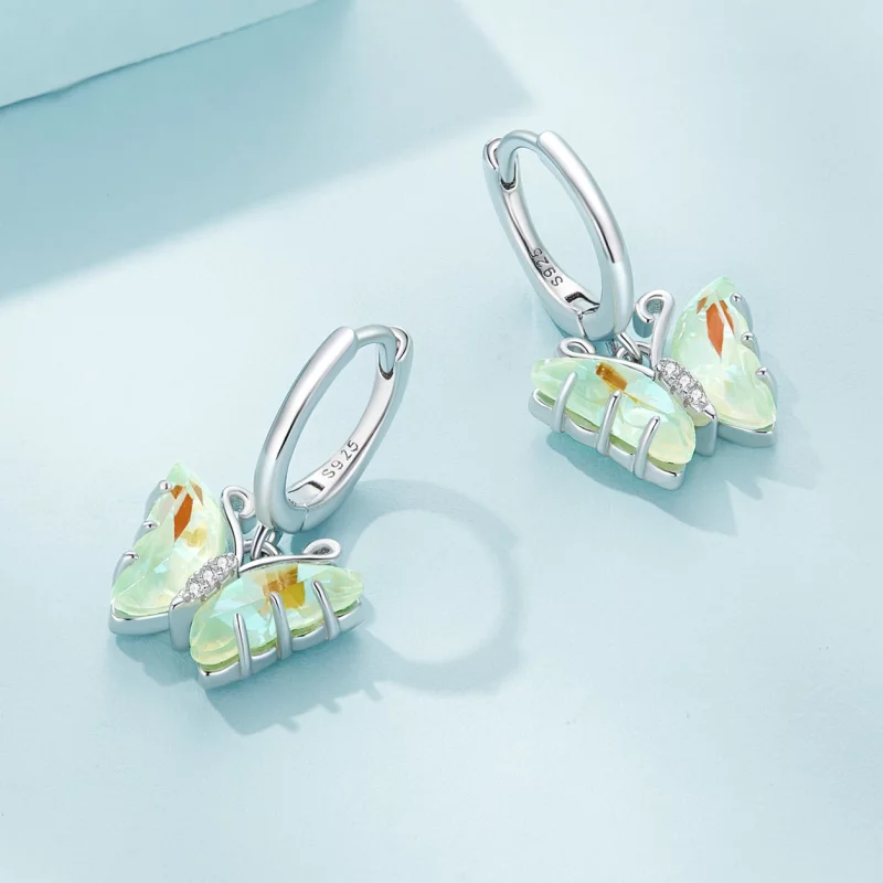 (image pour) Boucles d'oreilles à cercle style Pandora avec papillon symphonique - SCE1588-GN - Afficher 3