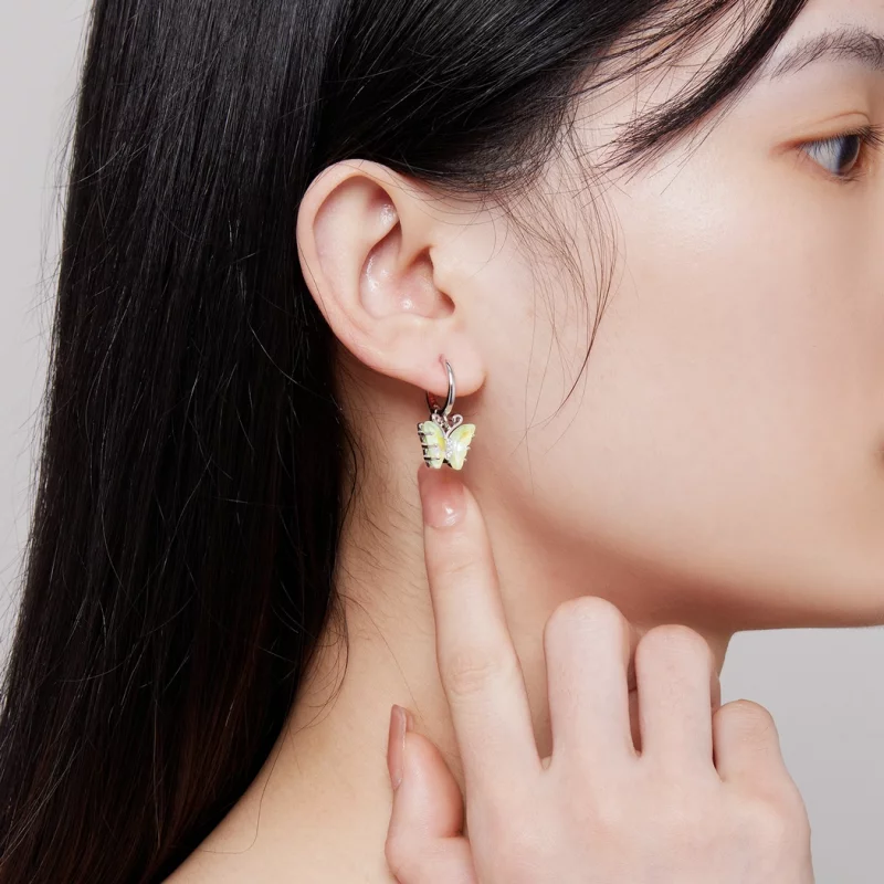 (image pour) Boucles d'oreilles à cercle style Pandora avec papillon symphonique - SCE1588-GN - Afficher 5