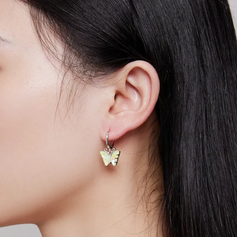 (image pour) Boucles d'oreilles à cercle style Pandora avec papillon symphonique - SCE1588-GN - Afficher 8