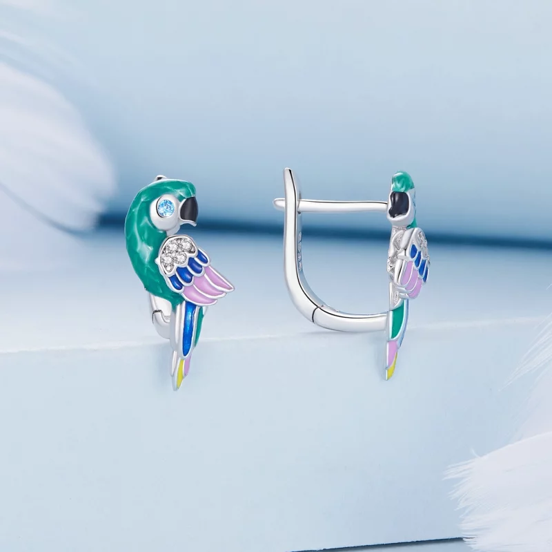 (image pour) Boucles d'oreilles à cercle style Pandora avec perroquet - BSE829 - Afficher 2