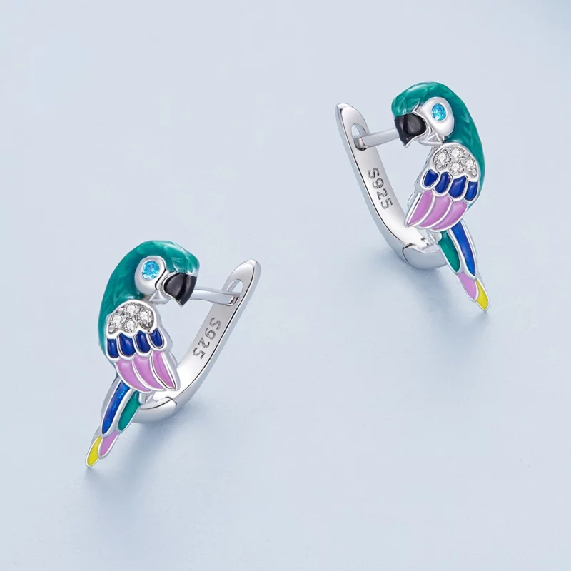 (image pour) Boucles d'oreilles à cercle style Pandora avec perroquet - BSE829 - Afficher 3