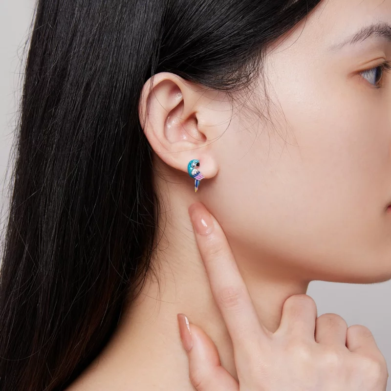 (image pour) Boucles d'oreilles à cercle style Pandora avec perroquet - BSE829 - Afficher 5