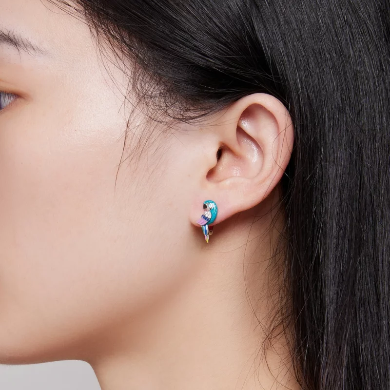 (image pour) Boucles d'oreilles à cercle style Pandora avec perroquet - BSE829 - Afficher 6