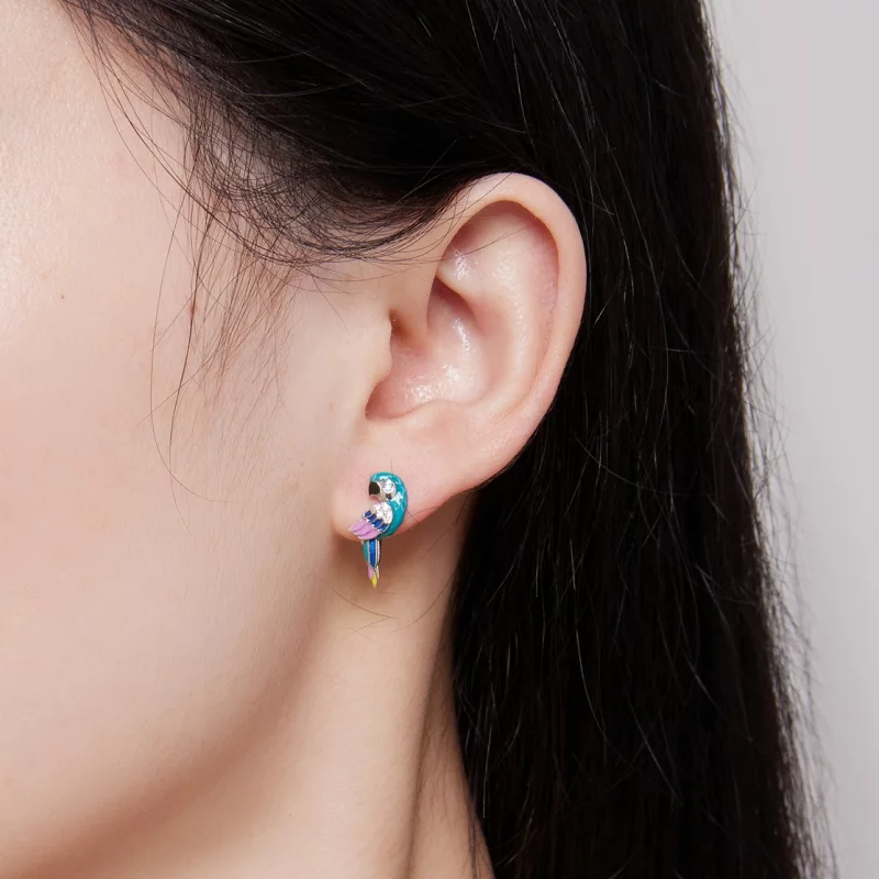 (image pour) Boucles d'oreilles à cercle style Pandora avec perroquet - BSE829 - Afficher 7