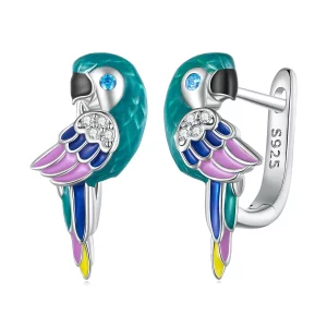 (image pour) Boucles d'oreilles à cercle style Pandora avec perroquet - BSE829