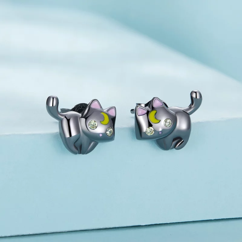 (image pour) Boucles d'oreilles chaton lune style Pandora - SCE1584 - Afficher 2