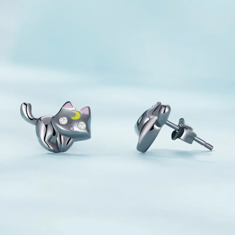 (image pour) Boucles d'oreilles chaton lune style Pandora - SCE1584 - Afficher 3
