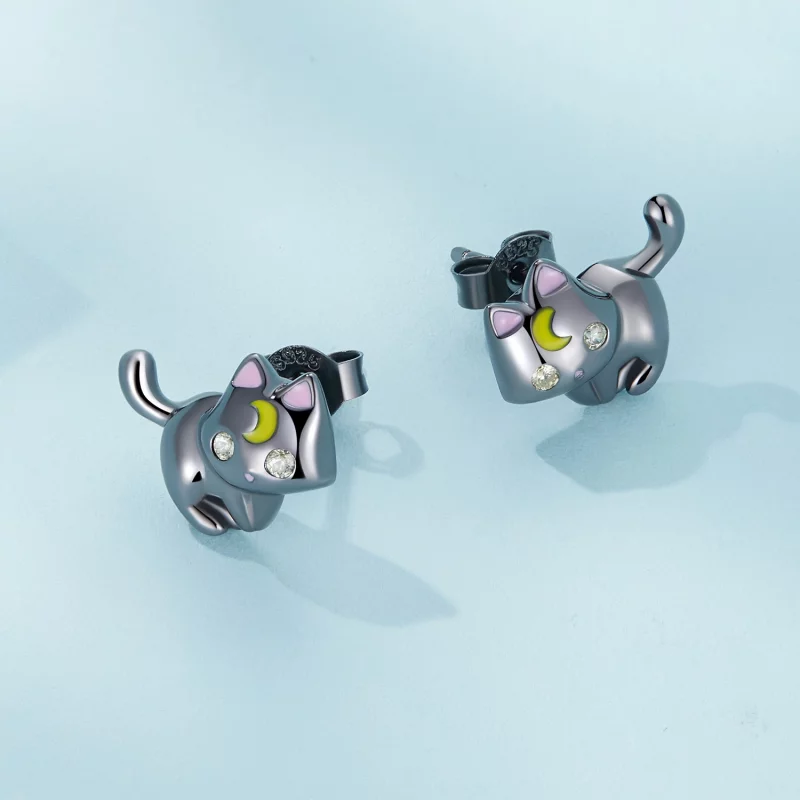 (image pour) Boucles d'oreilles chaton lune style Pandora - SCE1584 - Afficher 4