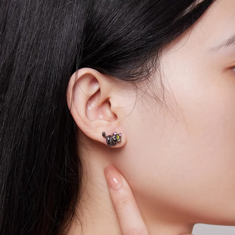 (image pour) Boucles d'oreilles chaton lune style Pandora - SCE1584 - Afficher 5