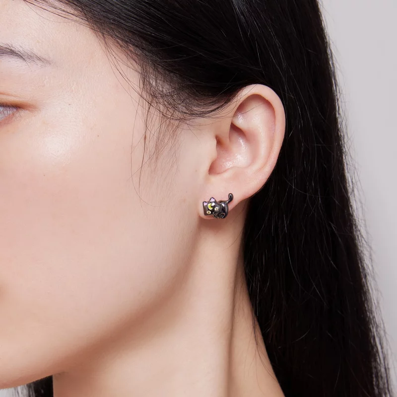 (image pour) Boucles d'oreilles chaton lune style Pandora - SCE1584 - Afficher 6