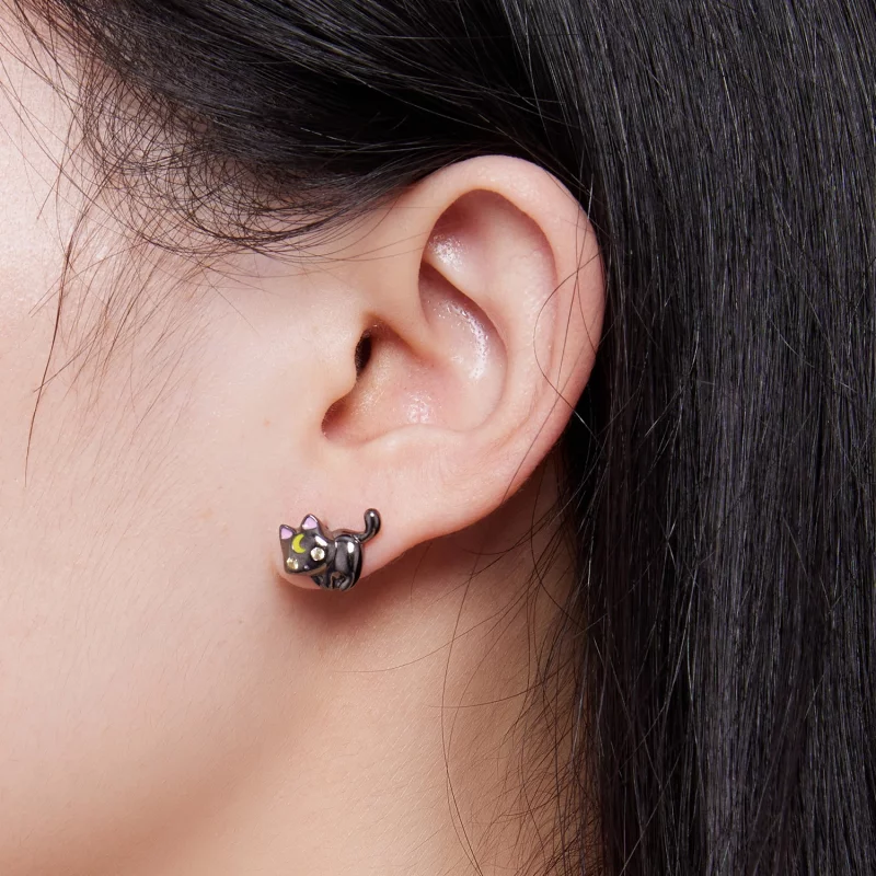 (image pour) Boucles d'oreilles chaton lune style Pandora - SCE1584 - Afficher 7