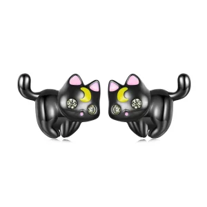 (image pour) Boucles d'oreilles chaton lune style Pandora - SCE1584