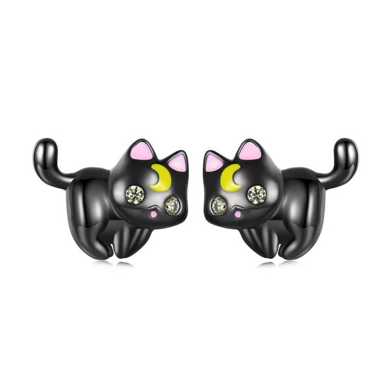 (image pour) Boucles d'oreilles chaton lune style Pandora - SCE1584