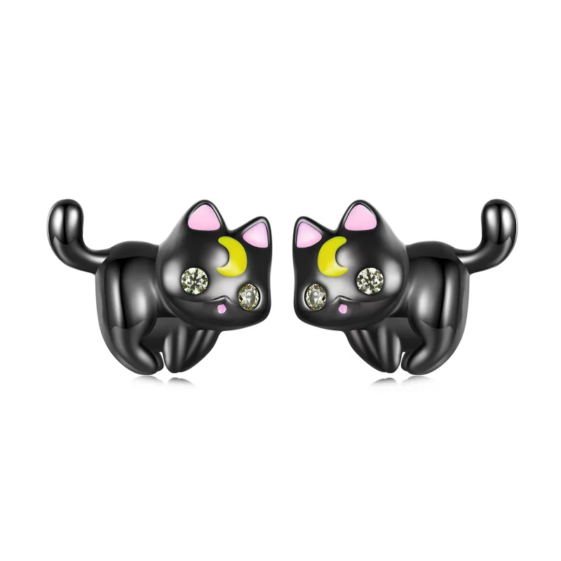 (image pour) Boucles d'oreilles chaton lune style Pandora - SCE1584
