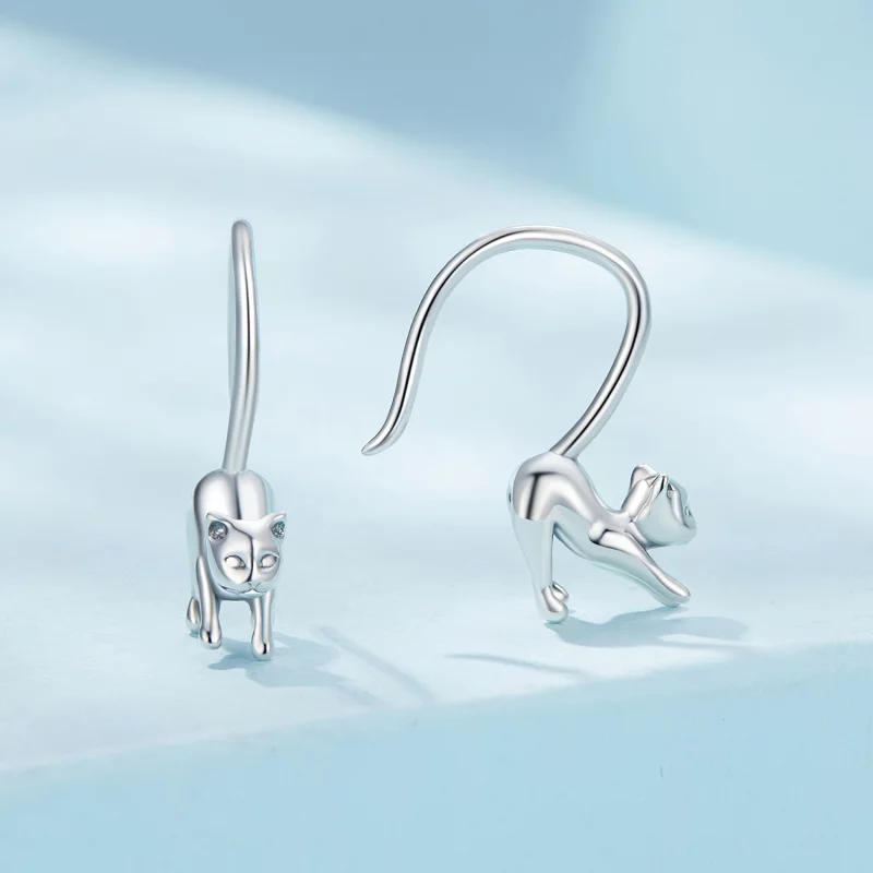 (image pour) Boucles d'oreilles chaton style Pandora - Boucles d'oreilles à clous - SCE1618 - Afficher 2