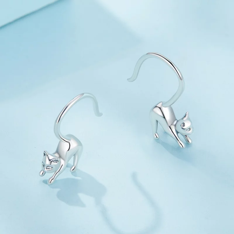 (image pour) Boucles d'oreilles chaton style Pandora - Boucles d'oreilles à clous - SCE1618 - Afficher 3