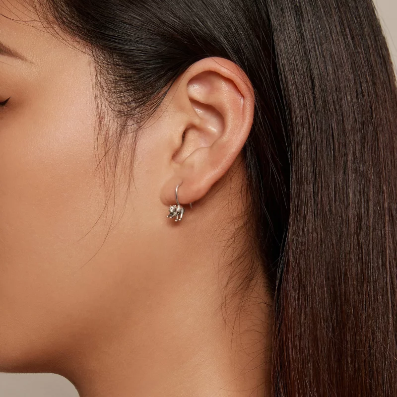 (image pour) Boucles d'oreilles chaton style Pandora - Boucles d'oreilles à clous - SCE1618 - Afficher 5