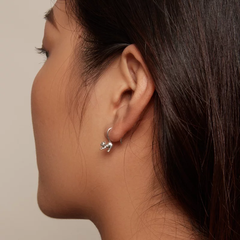 (image pour) Boucles d'oreilles chaton style Pandora - Boucles d'oreilles à clous - SCE1618 - Afficher 6