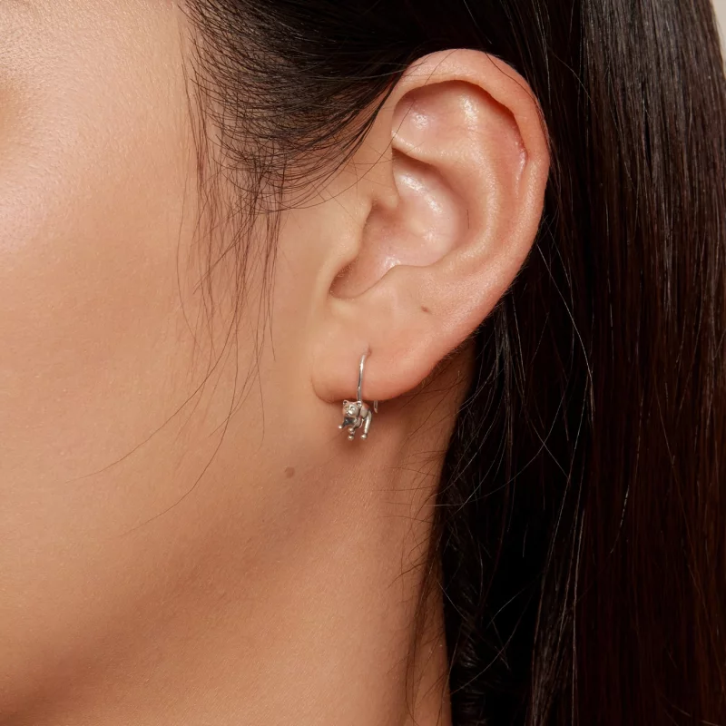 (image pour) Boucles d'oreilles chaton style Pandora - Boucles d'oreilles à clous - SCE1618 - Afficher 8