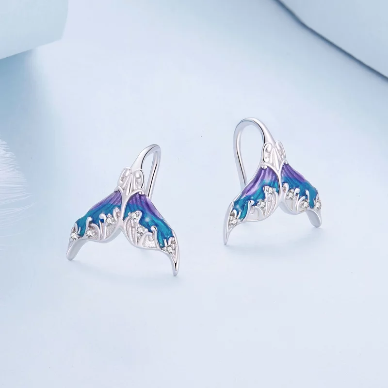 (image pour) Boucles d'oreilles clou en forme de queue de sirène de style Pandora - Dreamman - Afficher 2