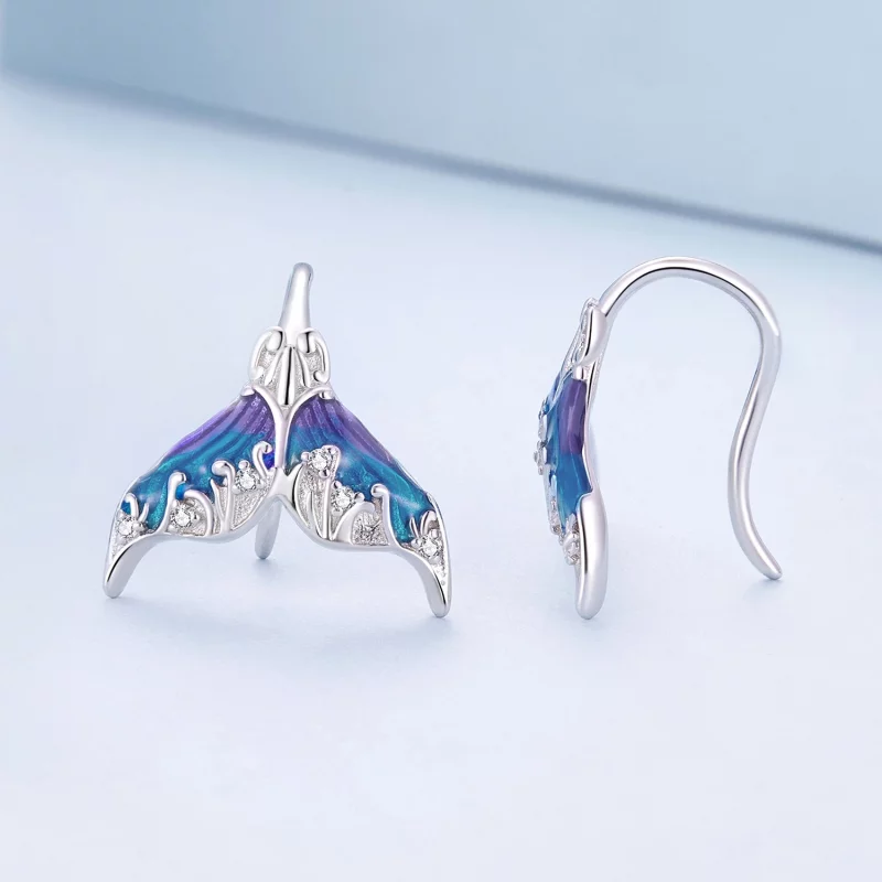 (image pour) Boucles d'oreilles clou en forme de queue de sirène de style Pandora - Dreamman - Afficher 3