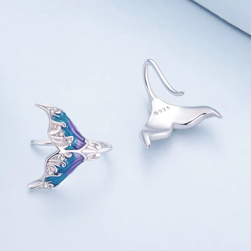 (image pour) Boucles d'oreilles clou en forme de queue de sirène de style Pandora - Dreamman - Afficher 4