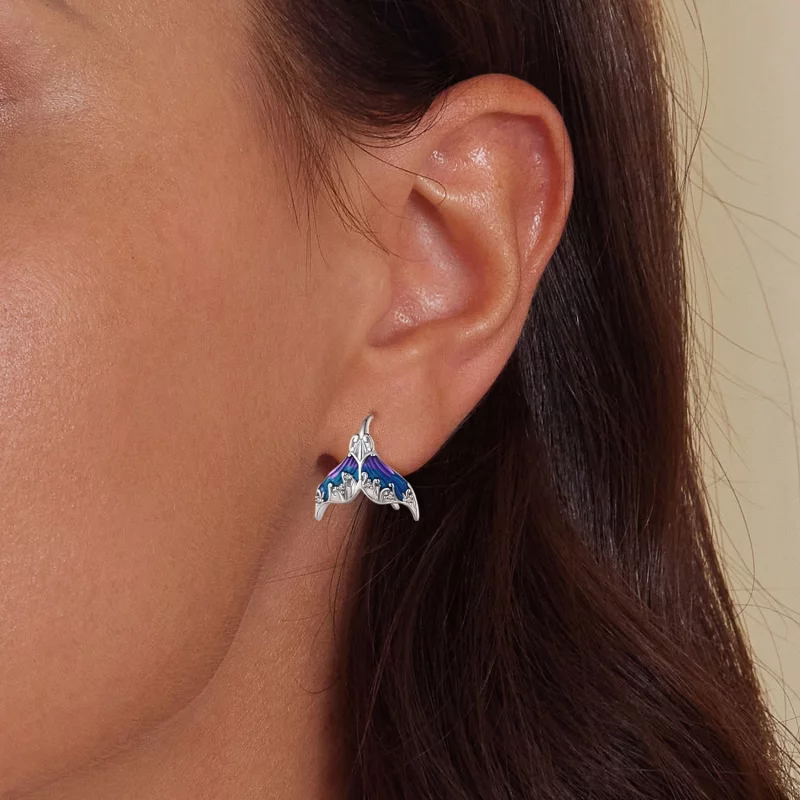 (image pour) Boucles d'oreilles clou en forme de queue de sirène de style Pandora - Dreamman - Afficher 5