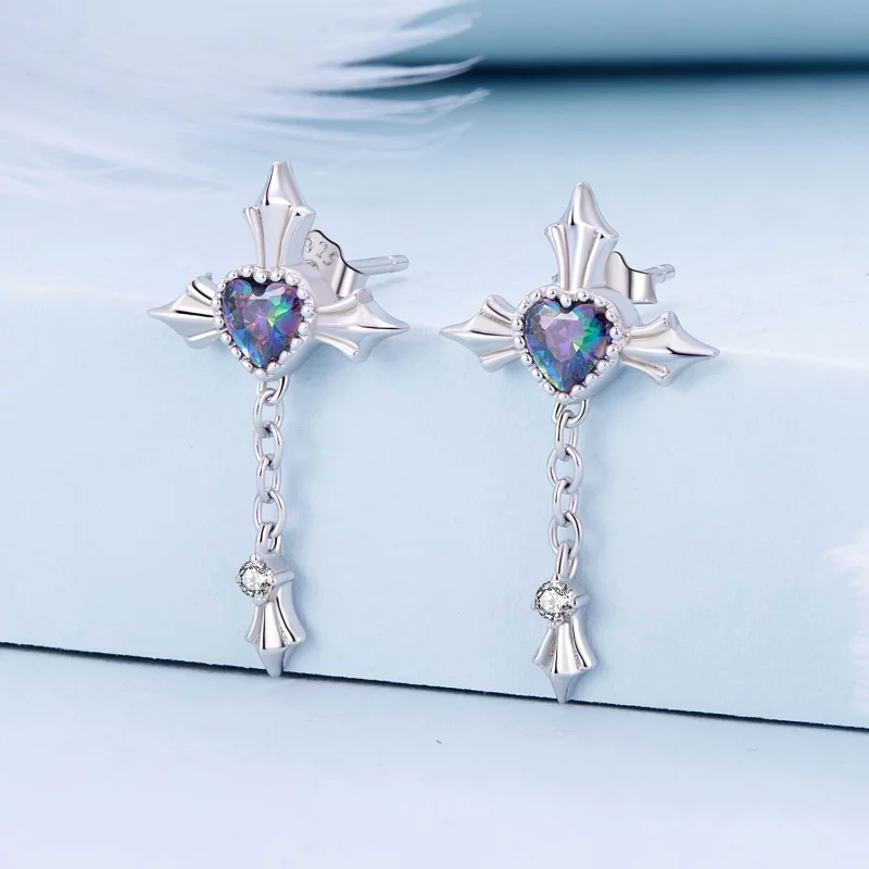 (image pour) Boucles d'oreilles clous à chaîne croisée de style Pandora - BSE912 - Afficher 2
