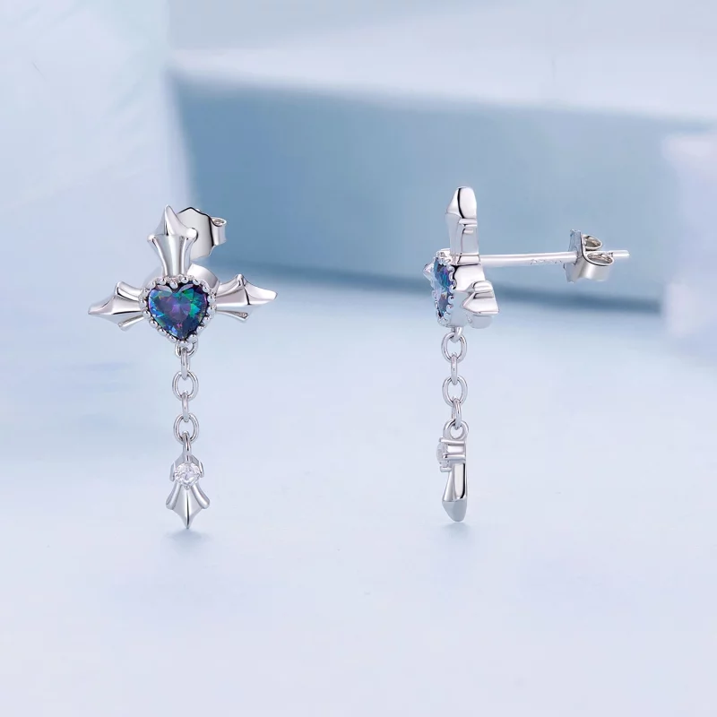 (image pour) Boucles d'oreilles clous à chaîne croisée de style Pandora - BSE912 - Afficher 3