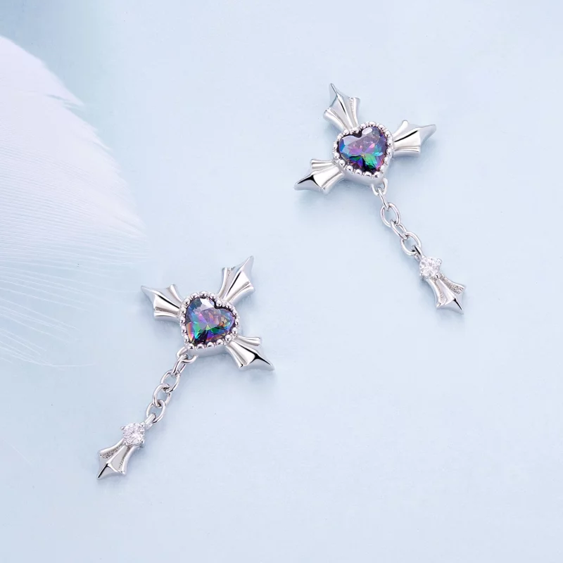(image pour) Boucles d'oreilles clous à chaîne croisée de style Pandora - BSE912 - Afficher 4