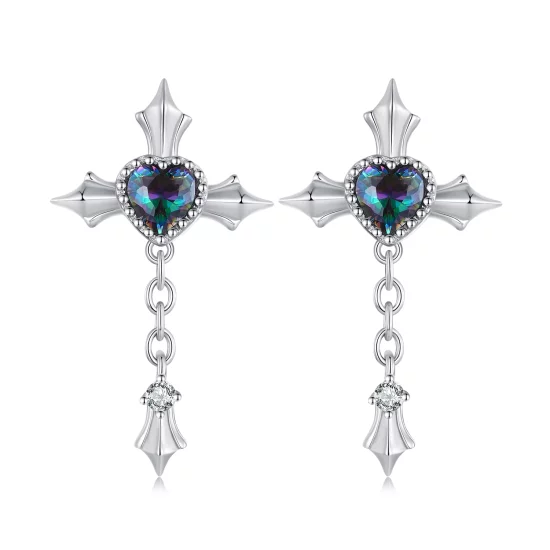 (image pour) Boucles d'oreilles clous à chaîne croisée de style Pandora - BSE912