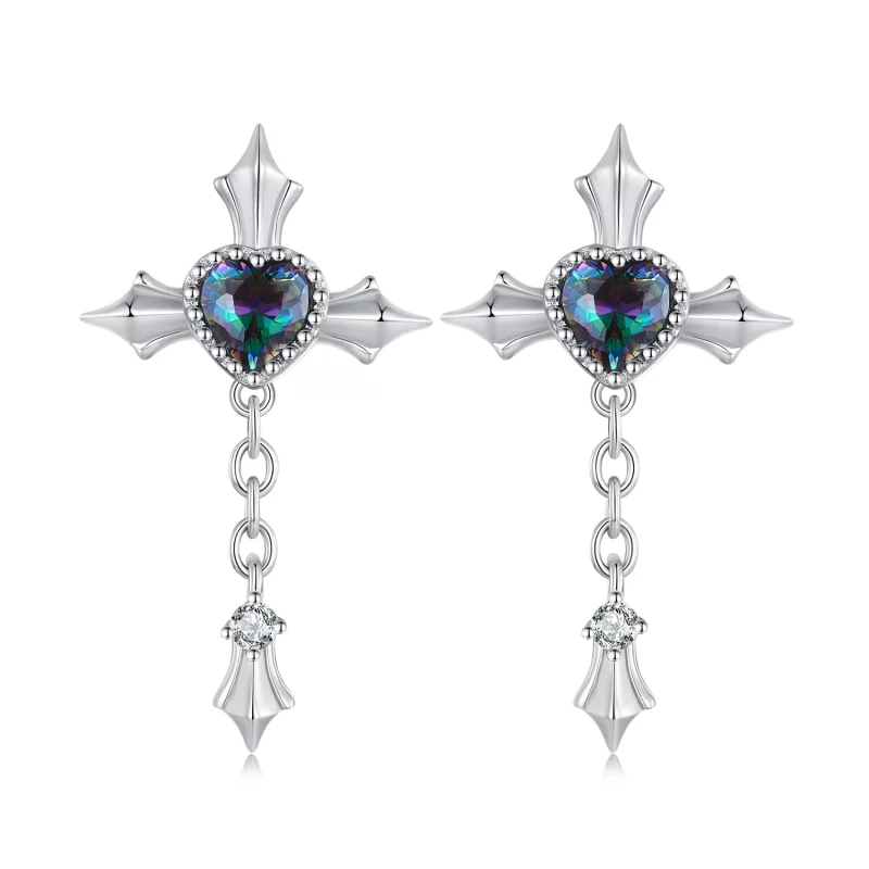 (image pour) Boucles d'oreilles clous à chaîne croisée de style Pandora - BSE912