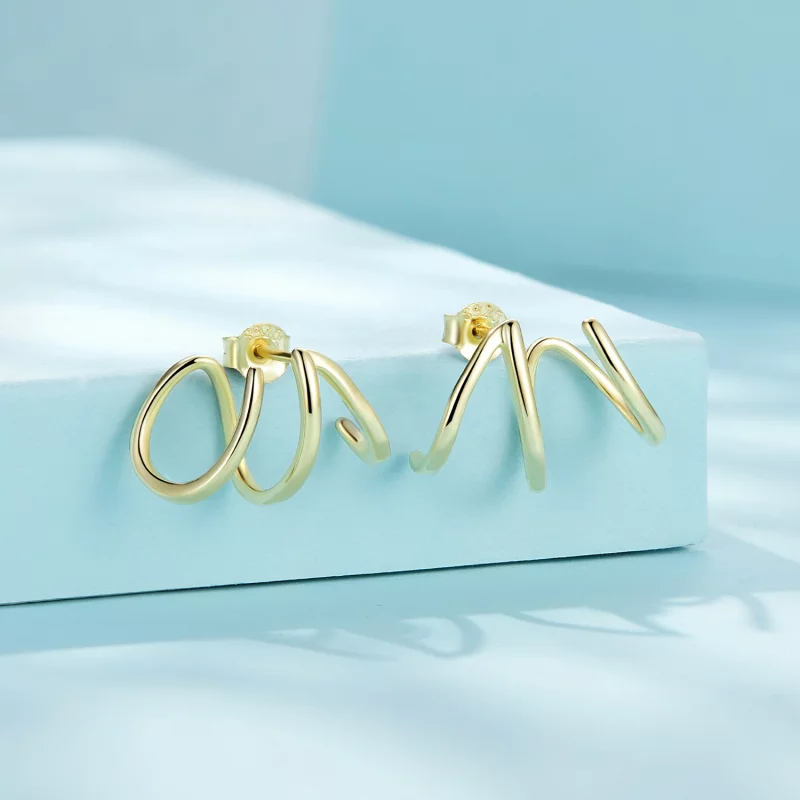 (image pour) Boucles d'oreilles à clous de style Pandora avec lignes simples - SCE986-B - Afficher 2